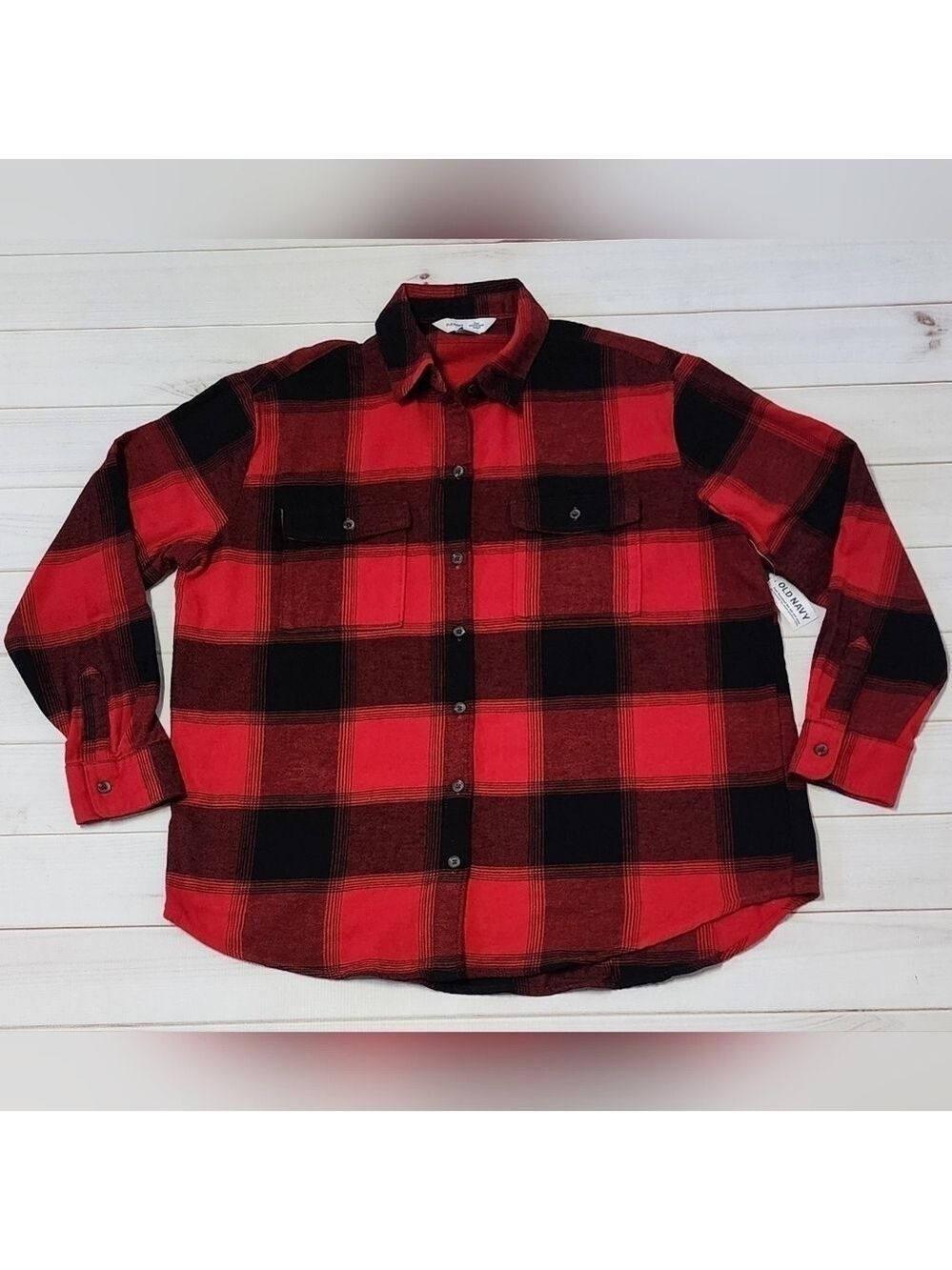 Old Navy Women's Oversized Plaid Flannel Boyfriend Tunic Shirt Medium New